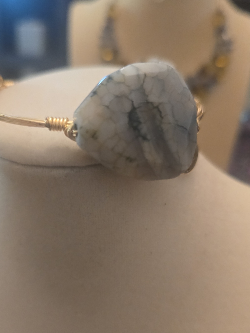 Bourbon and Bowties White Veined Stone Necklace with Gold Accents